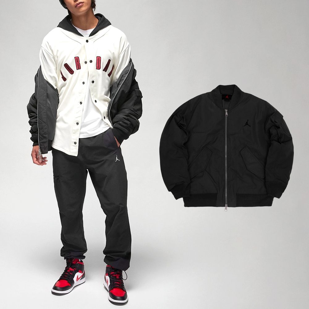 Nike 外套 Jordan Essentials 男款 黑 銀 按扣口袋 雙向拉鍊 飛行外套 風衣 夾克 FB7317-010