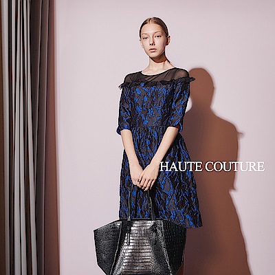 Haute Couture 高定系 馬甲式3D立體提花拼接造型禮服洋裝-藏藍