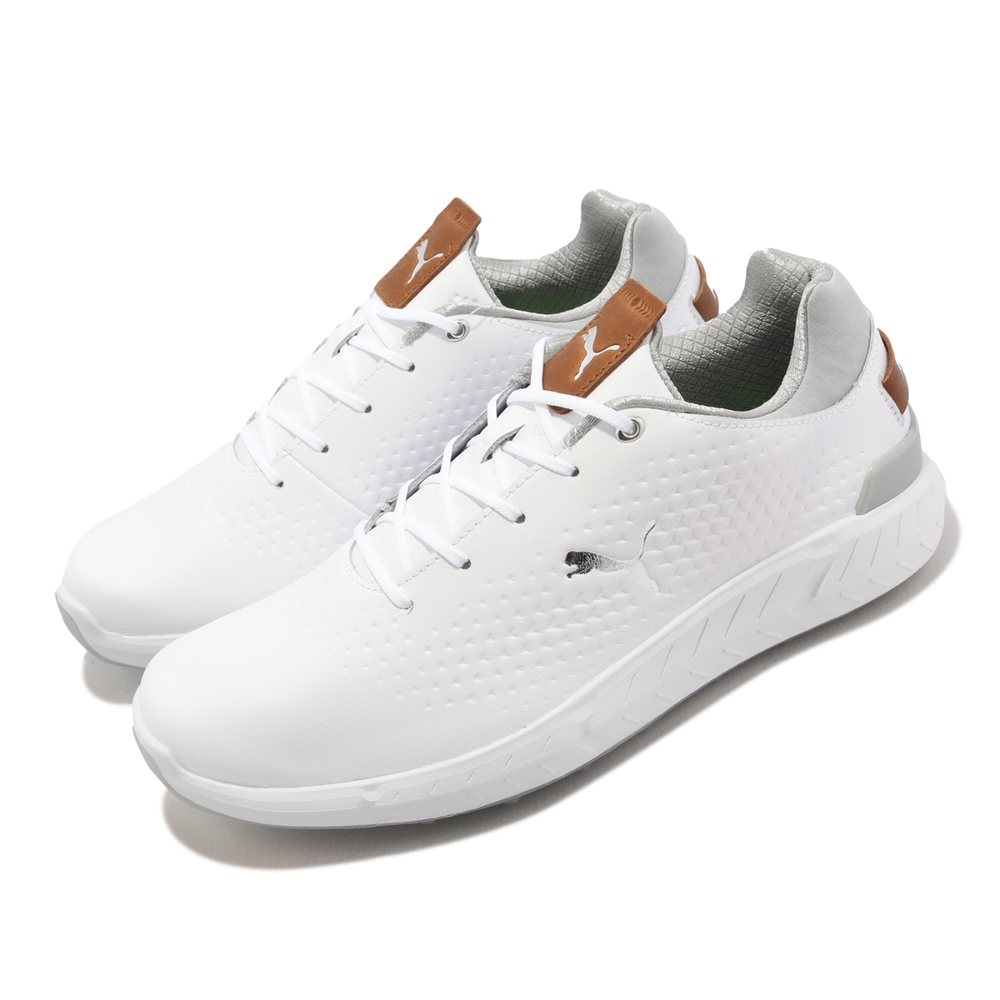 Puma 高爾夫球鞋 Ignite Articulate Leather 男鞋 白 銀灰 防水鞋面 緩震 鞋釘 37615501