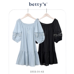 betty’s貝蒂思　2WAY鏤空蕾絲拼接皺褶綁帶長版上衣(共二色)