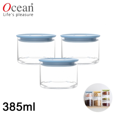 OCEAN NORMA系列儲物/儲存玻璃真空罐385ML-3入組(藍)