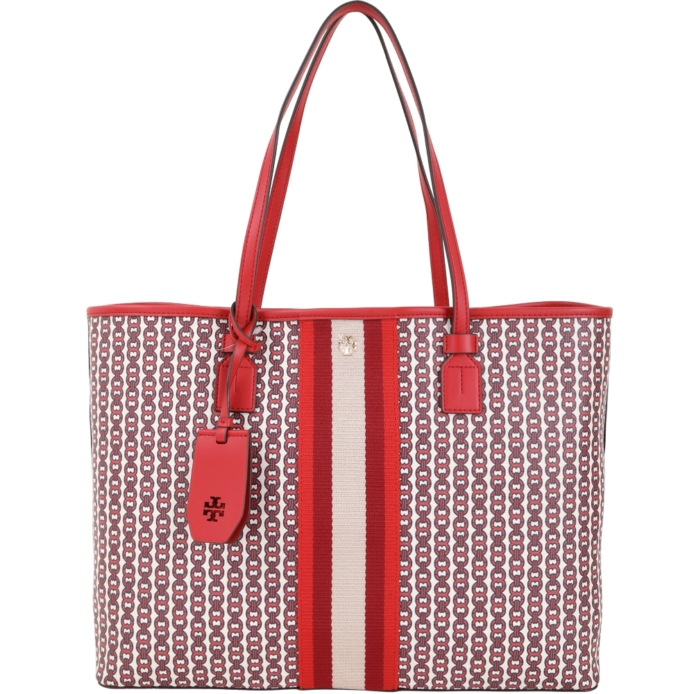 TORY BURCH GEMINI LINK CANVAS 塗層帆布托特包(紅色/新款)