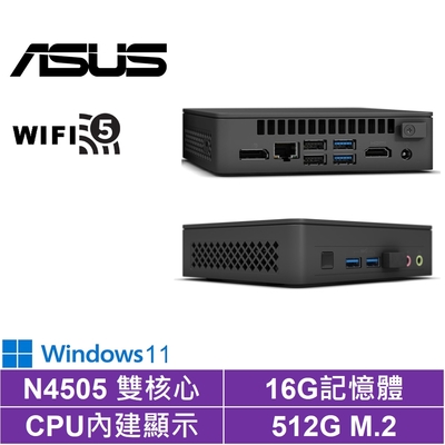 ASUS 華碩 NUC平台雙核{戰虎騎士W}Win11迷你電腦(N4505/16G/512GB M.2)