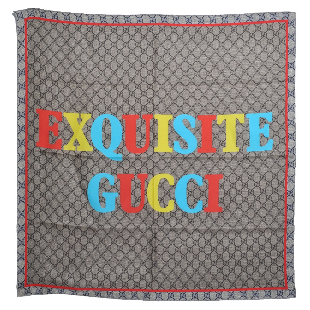 GUCCI CA EXQUISIE LOGO TWILL 100%絲質繽紛圖騰披肩/絲巾(烏木色/721321)