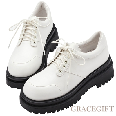 【Grace Gift】李柔聯名-時尚節拍器厚底牛津鞋 白