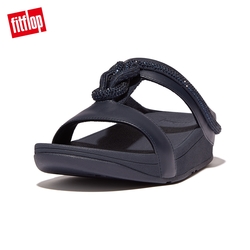 【FitFlop】FINO CRYSTAL-CORD LEATHER SLIDES 扭結水鑽H型涼鞋-女(午夜藍)
