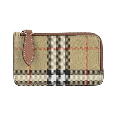 Burberry Somerset內燙金字LOGO經典帆布拼小牛皮3卡拉鍊卡夾錢包(典藏米)