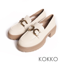KOKKO英式親膚感厚底超防滑鋸齒樂福鞋米色