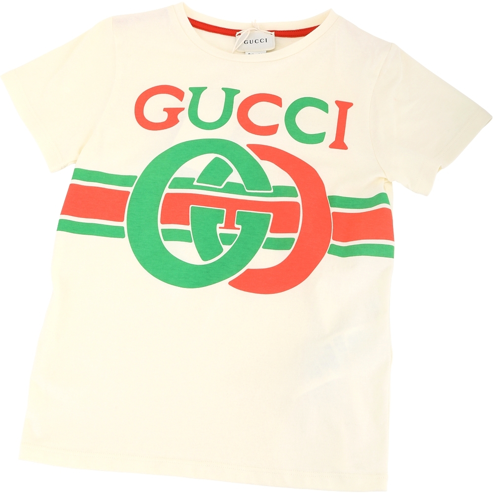 GUCCI 童裝 品牌標誌米色棉質短袖TEE T恤