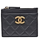 CHANEL 經典仿舊金屬刻紋雙C LOGO菱格紋小羊皮萬用信用卡/零錢包(黑色) product thumbnail 1