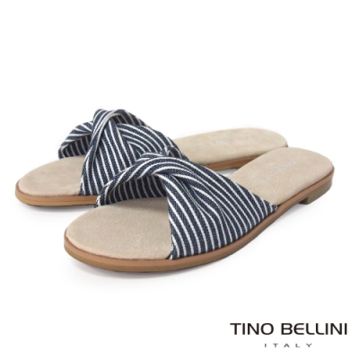 Tino Bellini 文藝風格條紋平底涼拖鞋-藍