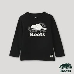Roots小童-炫光系列 海狸LOGO長袖T恤-黑色