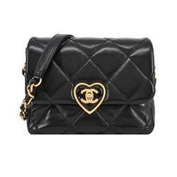 CHANEL Mini Flap Bag經典愛心鎖扣LOGO小羊皮斜/肩背包(黑色)