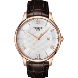 TISSOT 天梭 官方授權 Tradition 羅馬經典大三針石英腕錶 迎春好禮-玫瑰金框x咖啡/42mm T0636103603800