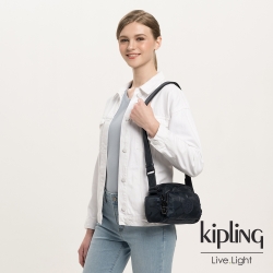 Kipling 光澤迷彩沉穩藍好收納隨身斜背包-JENERA MINI