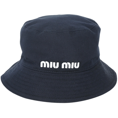 miu miu 字母刺繡斜紋棉布漁夫帽(深藍色)