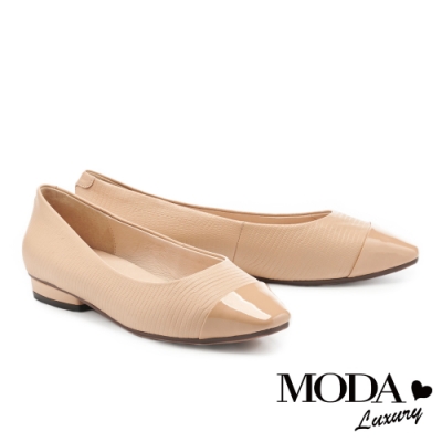 低跟鞋 moda luxury 日常都會純色韓系小姐姐全真皮尖頭低跟鞋－米