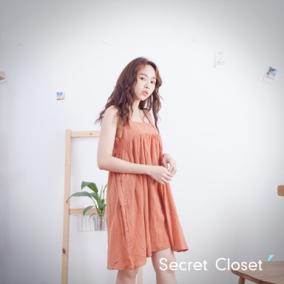 Secret Closet-純色棉麻細帶無袖上衣-橘色