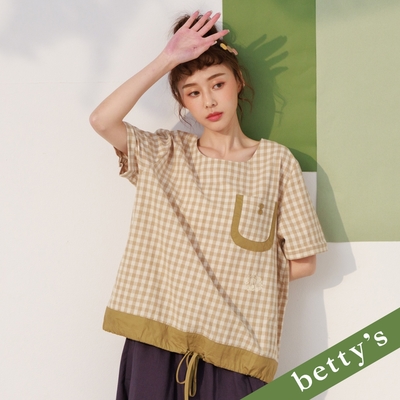 betty’s貝蒂思 格子布口袋拚色上衣(卡其)