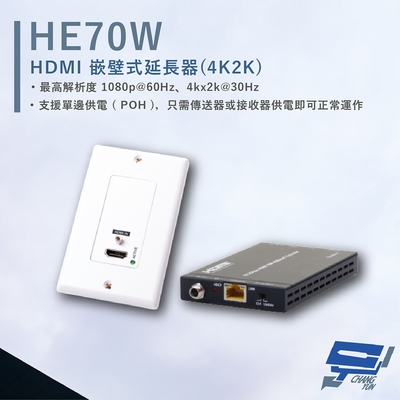 昌運監視器 HANWELL HE70W HDMI 嵌壁式延長器 解析度4K2K@30Hz
