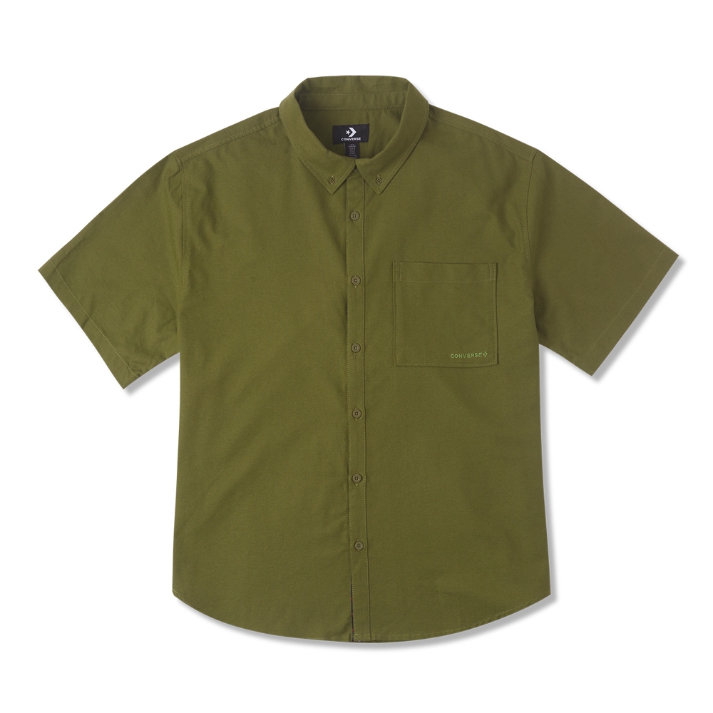 CONVERSE BASIC WOVEN SHIRT 短袖襯衫 男 綠色-10025290-A02