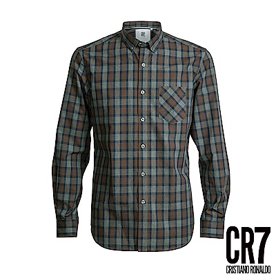 CR7-Slim Fit 藍咖灰格紋襯衫(8650-7200-323)