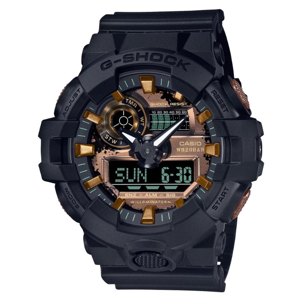 CASIO 卡西歐  G-SHOCK新古典金屬質感雙顯手錶_黑X金_GA-700RC-1A_53.4mm