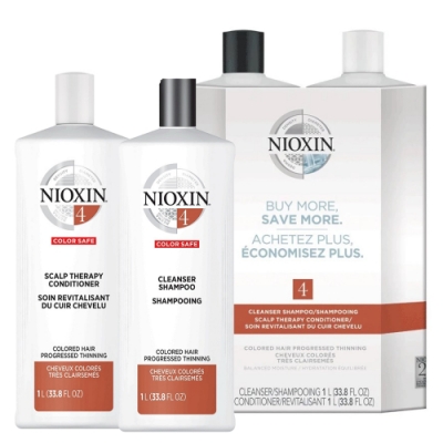 NIOXIN 4號賦活洗髮+護髮組1000ml系列(油性頭皮 染燙後軟細髮質)(含壓頭)