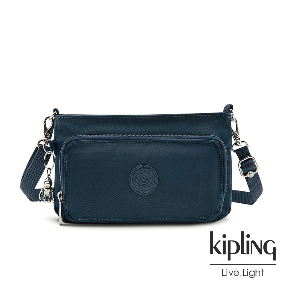 Kipling 霧面藍綠色前袋拉鍊長形肩背包-MYRTE