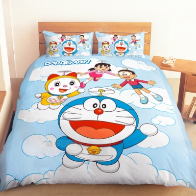 享夢城堡 雙人床包兩用被套四件組-哆啦A夢DORAEMON 飛向天空-藍