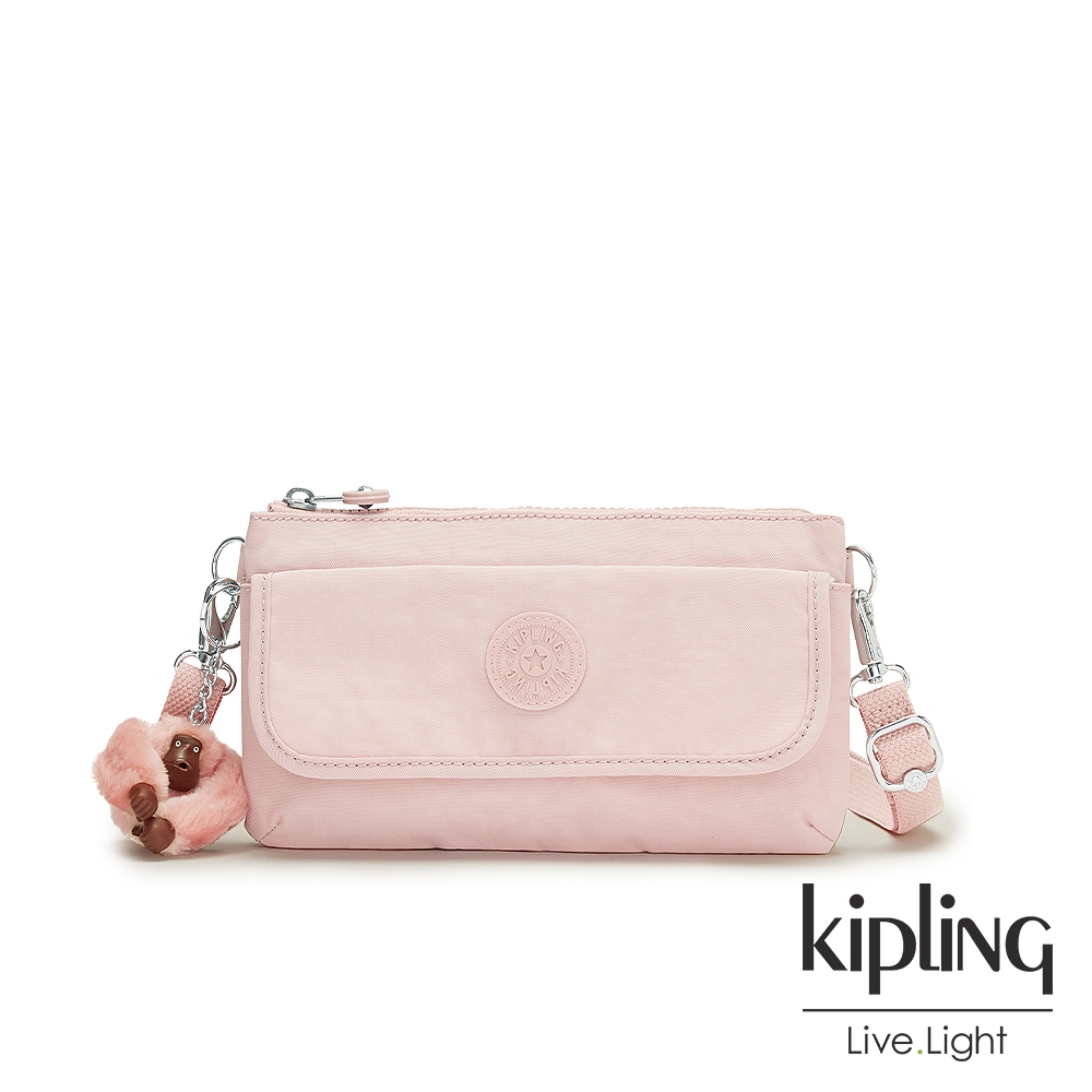 Kipling 甜美粉嫩色翻蓋肩背側背包-VECKA STRAP