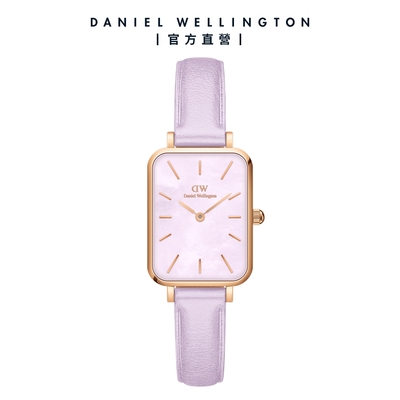 Daniel Wellington DW 手錶 Quadro 20X26 春日花時系列真皮皮革錶-薰衣草紫錶盤 DW00100637
