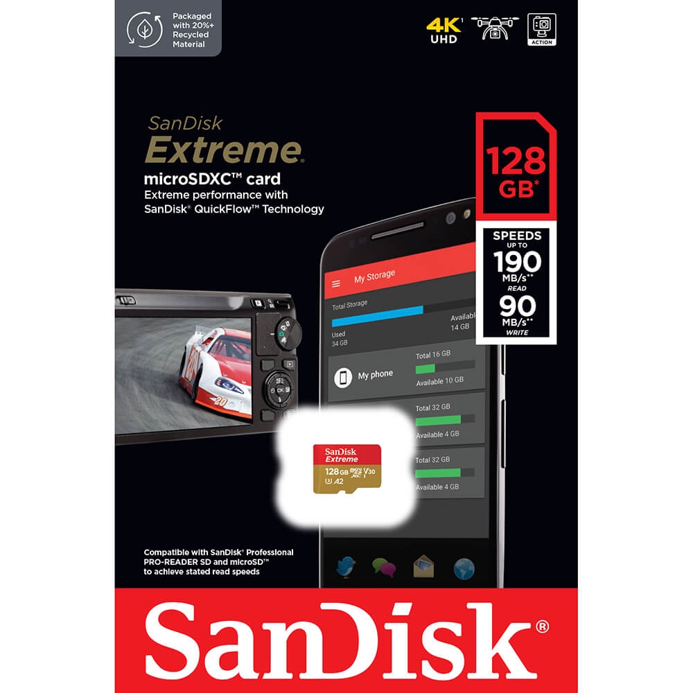 SanDisk 128GB 190MB/s Extreme U3 microSDXC UHS-I V30 A2 記憶卡