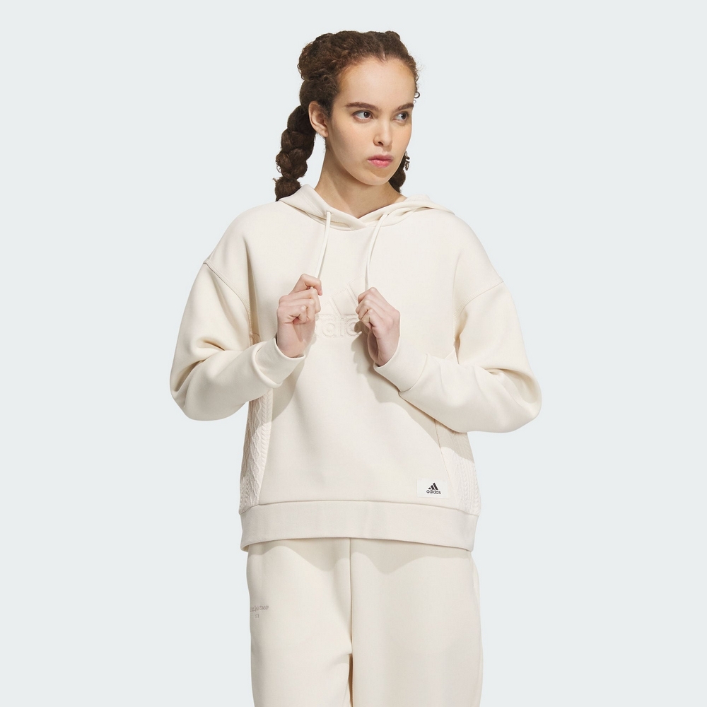 ADIDAS LOUNGE HOODY 女連帽上衣-米白-IP0756