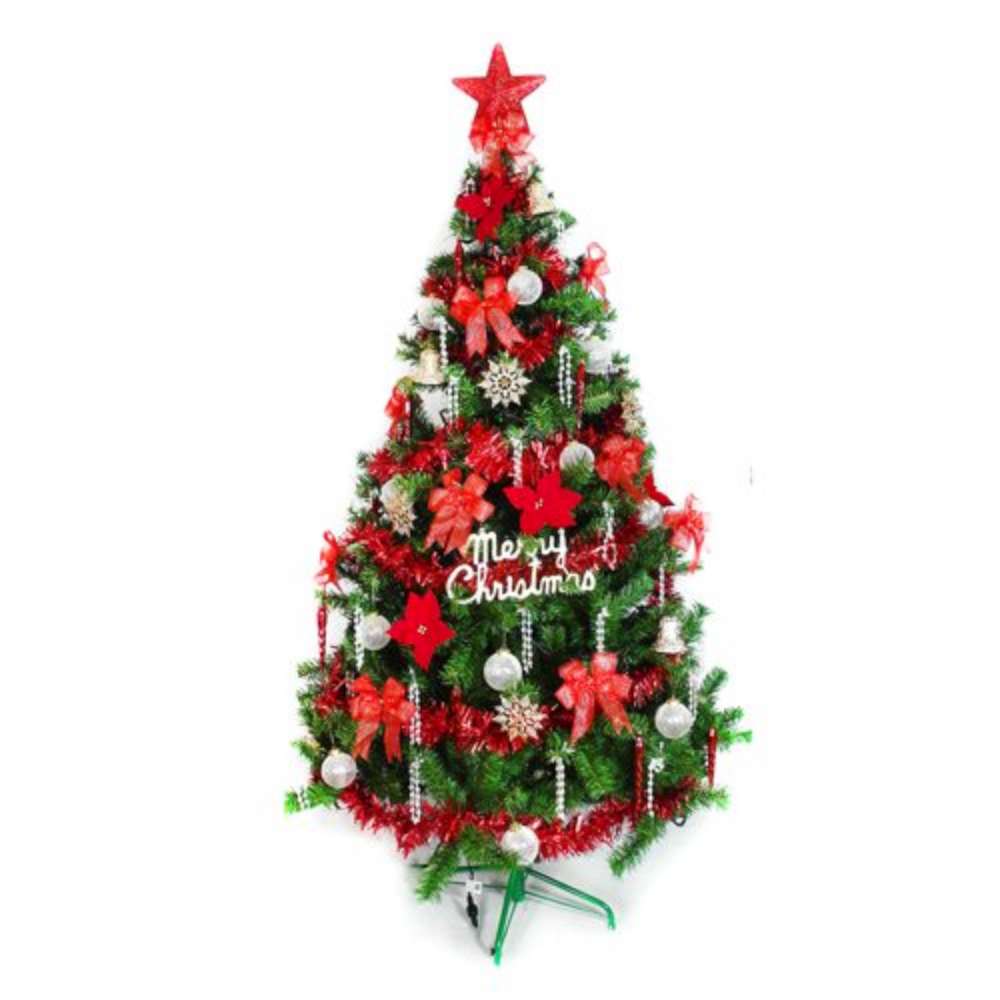 摩達客 台製6尺豪華版綠聖誕樹 (+白五彩紅系飾品組)(不含燈)本島免運費