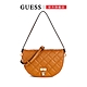 【GUESS】菱格縫線LOGO刺繡鎖扣斜背馬鞍包-黃褐 product thumbnail 1