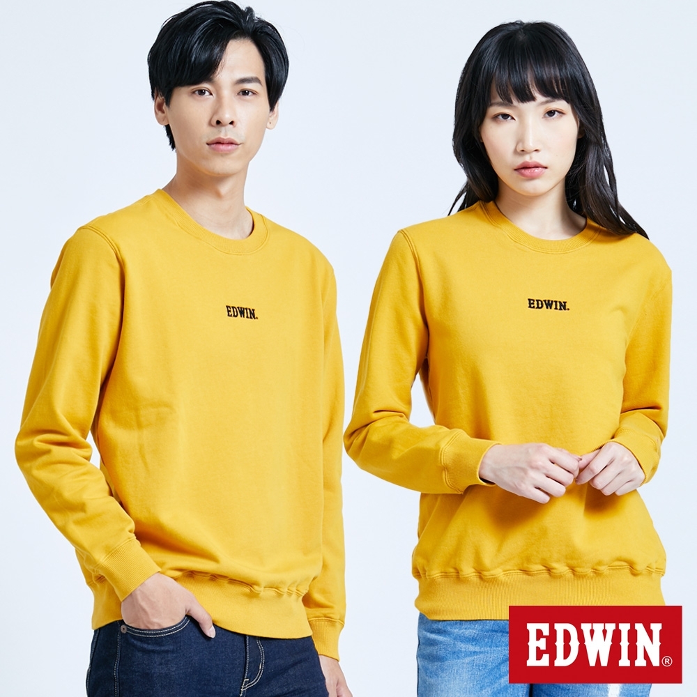 EDWIN LOGO繡花內刷毛 厚長袖T恤-中性-黃色