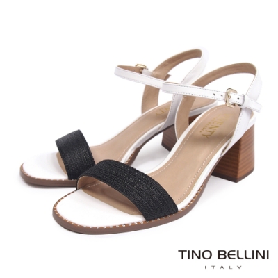 Tino Bellini 巴西進口清爽簡約羊皮繫帶粗跟涼鞋-白