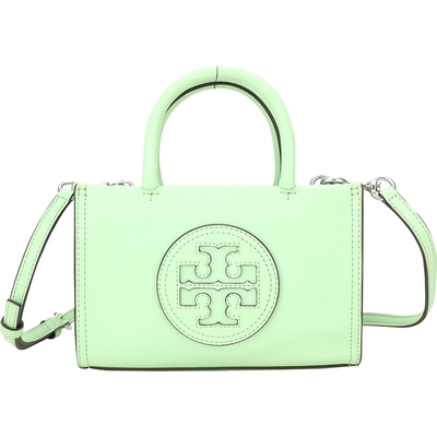 TORY BURCH Ella Bio 迷你款 雙T浮雕皮革托特包(蘋果綠)