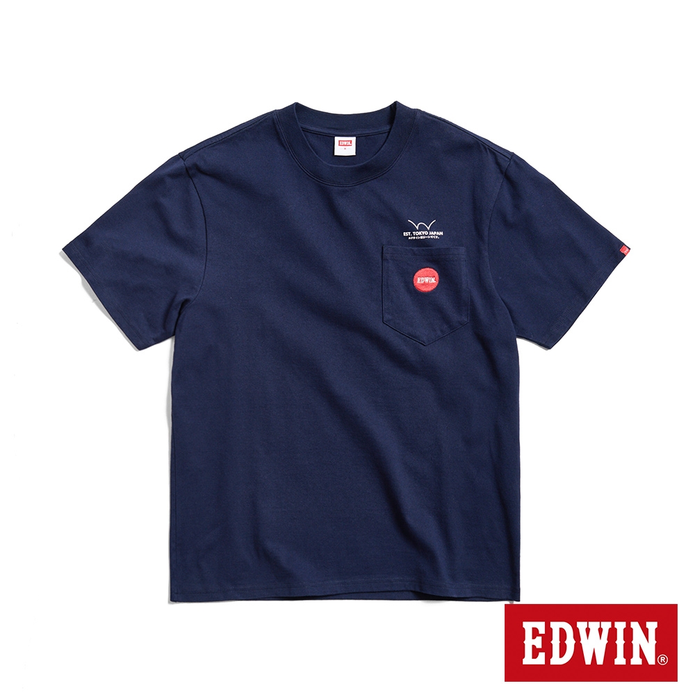 EDWIN 寬版厚磅刺繡短袖T恤-男-丈青