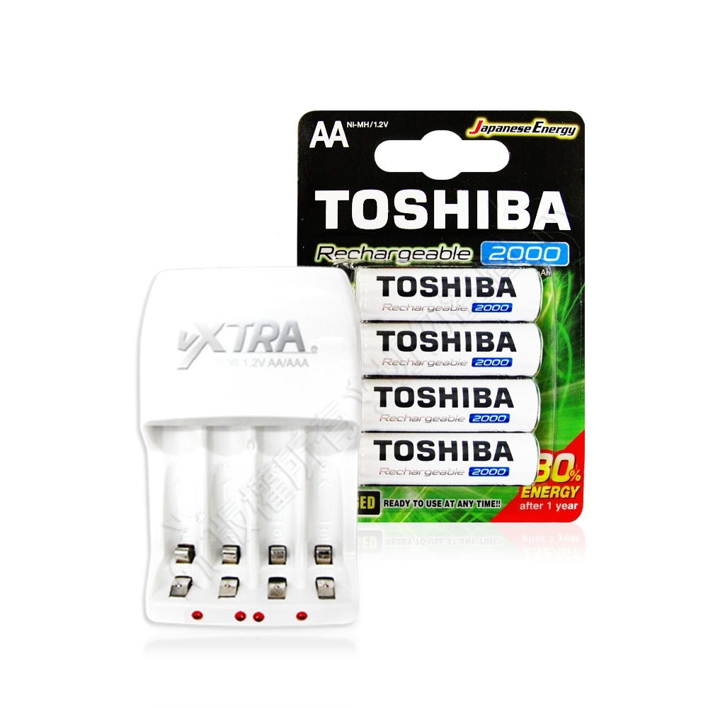 TOSHIBA東芝3號低自放電鎳氫充電電池2600mAh(4顆)+VXTRA新經濟型充電器