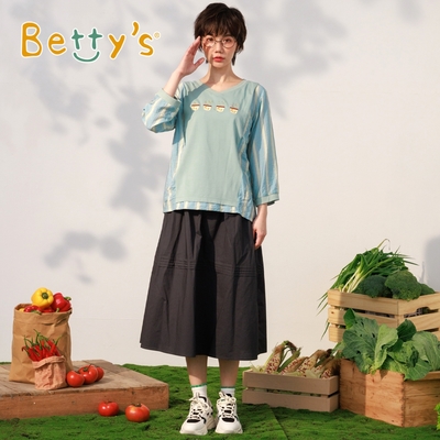 betty’s專櫃款　蕾絲布腰帶打折長裙 (藍黑色)