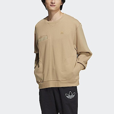 Adidas Ww Crew IC8158 男 長袖上衣 運動 休閒 簡約 工裝風 毛圈布 國際版 卡其