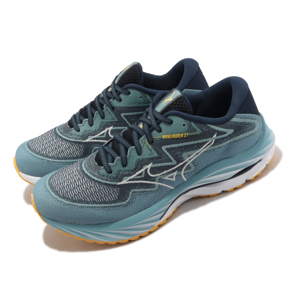 Mizuno 慢跑鞋 Wave Rider 27 SSW 超寬楦 男鞋 藍 白 避震 運動鞋 美津濃 J1GC2376-04