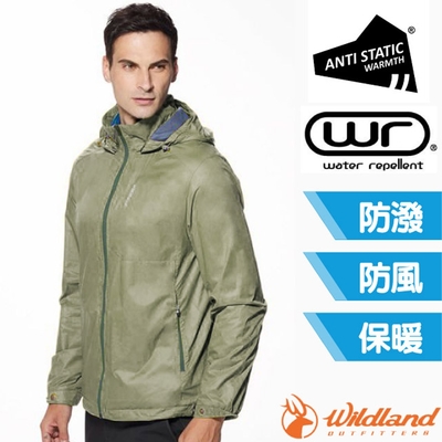 荒野 WildLand 男 輕量天鵝絨防風連帽保暖外套.夾克.風衣_灰濛綠