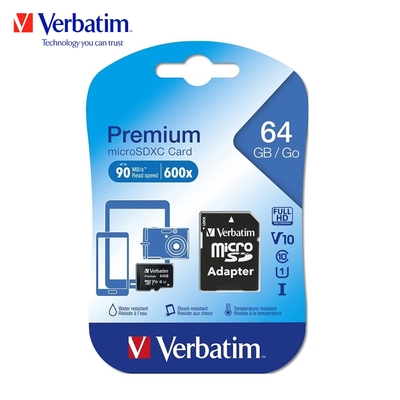 Verbatim 威寶 Premium MicroSDHC 64GB C10 V10 UHS-I U1記憶卡