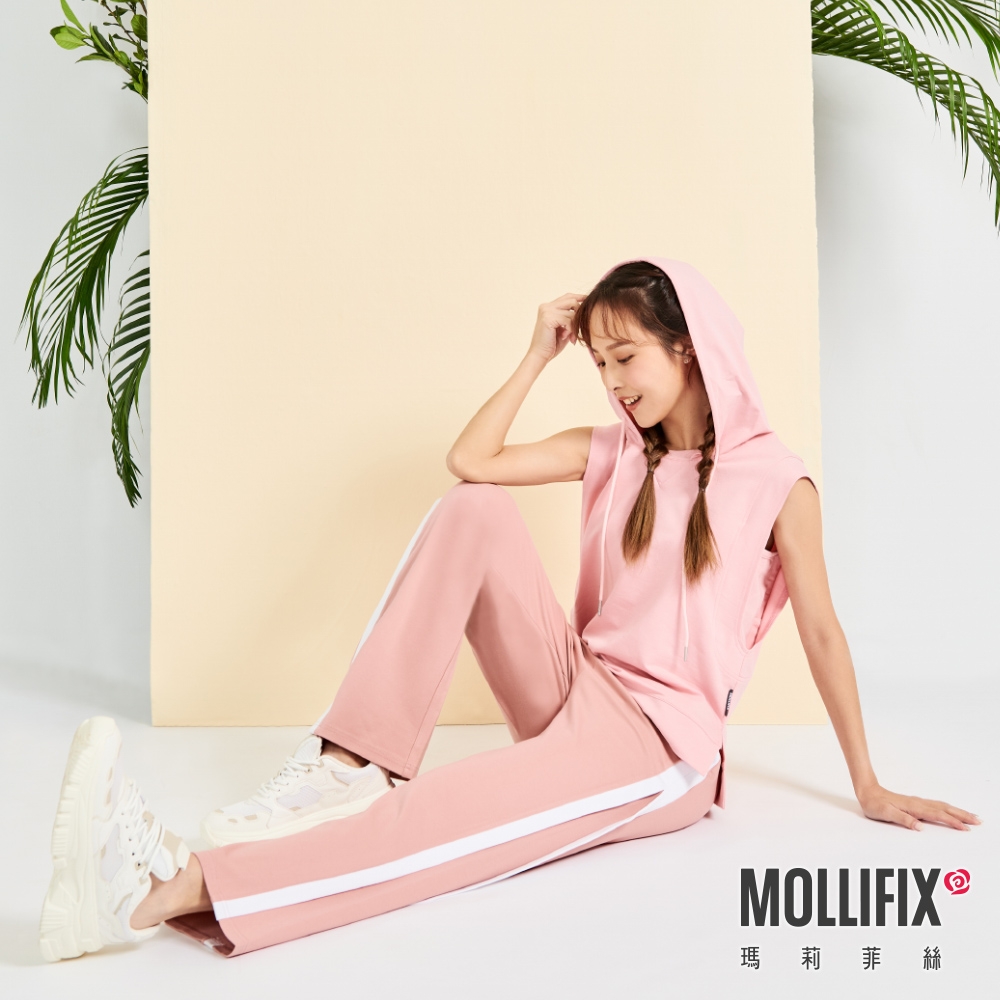 Mollifix 瑪莉菲絲 造型抽繩休閒連帽背心 (粉)