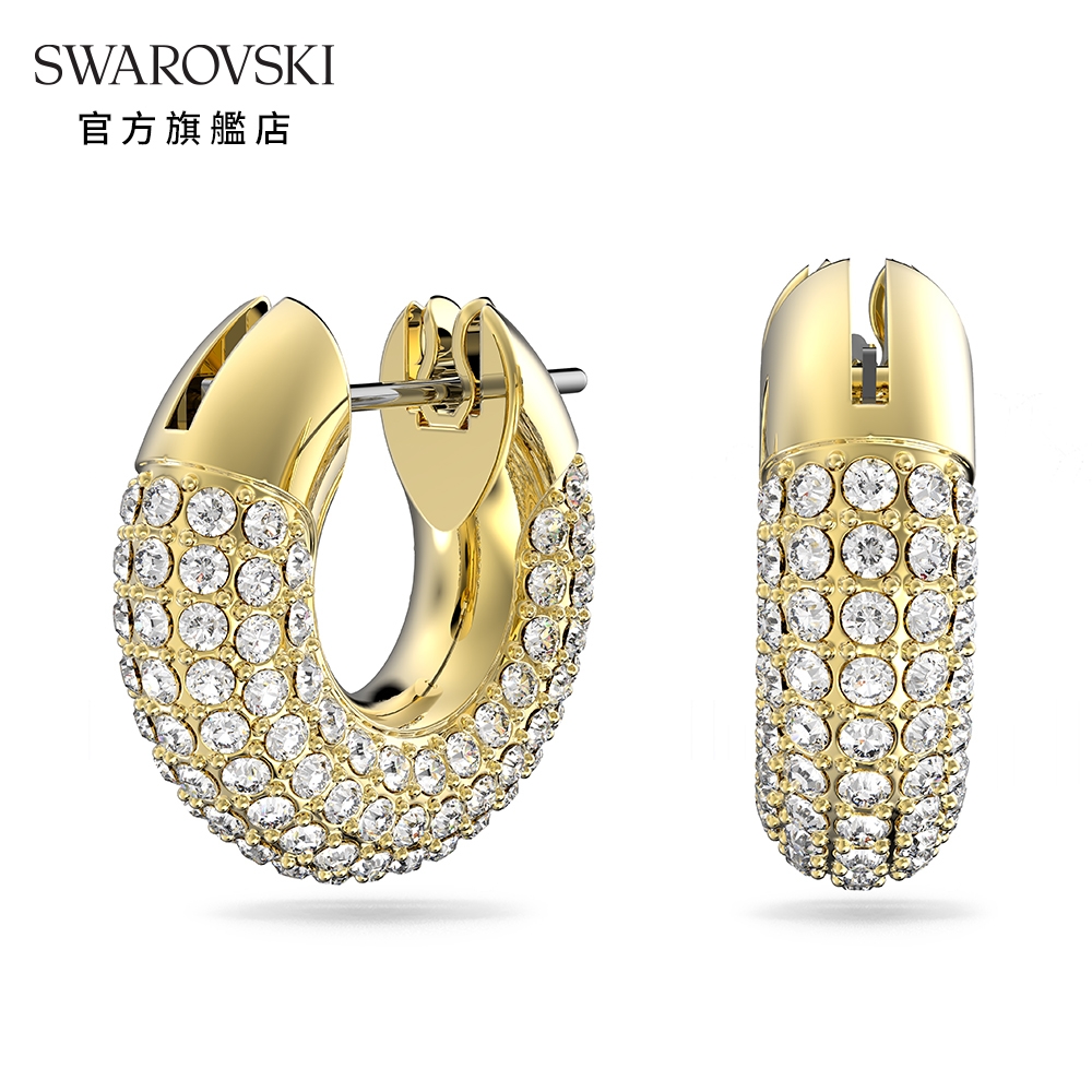 SWAROVSKI 施華洛世奇 Dextera 大圈耳環, 密鑲, 白色, 鍍金色色調