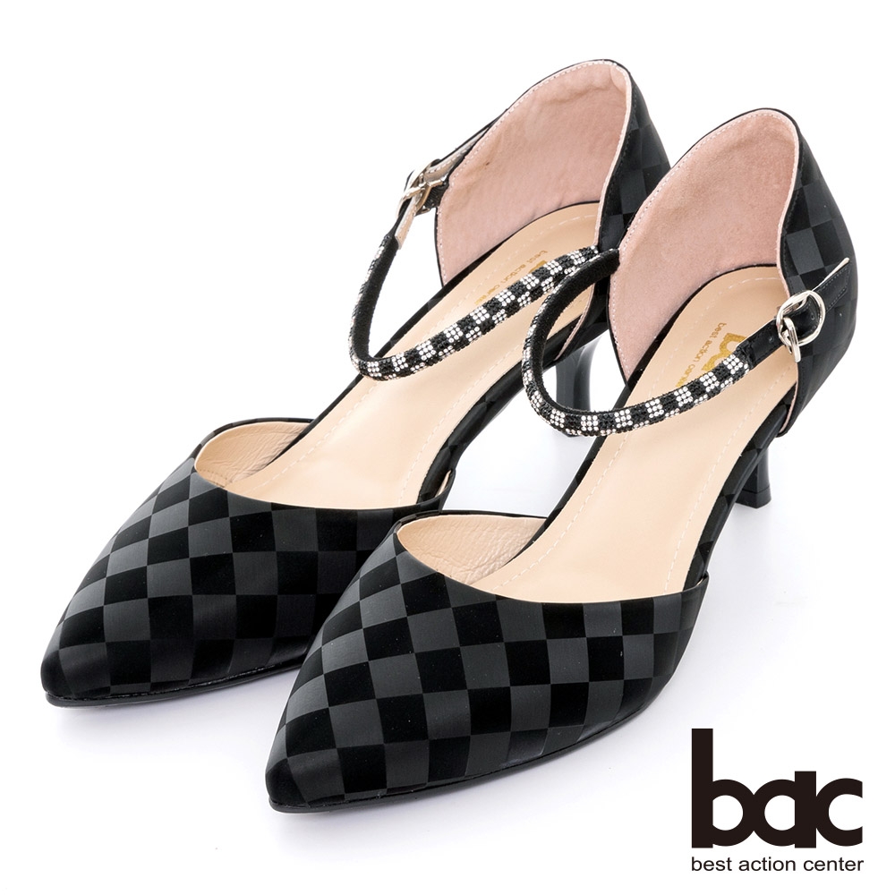 【bac】棋盤格尖頭兩截式高跟鞋-黑
