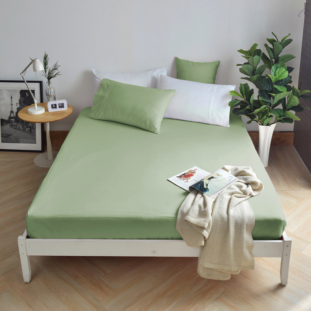 澳洲 Simple Living 雙人300織純棉防水透氣床包(橄欖綠)